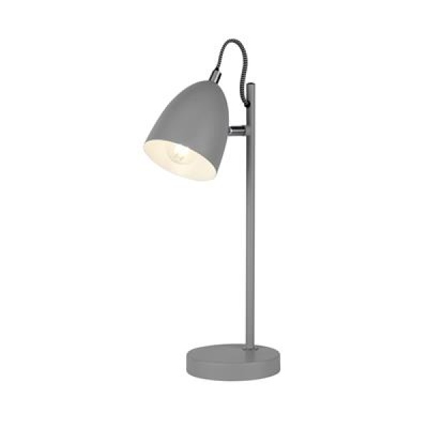 Grijze metalen bureaulamp met verstelbare kap en ronde voet