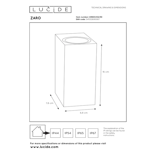 Maattekening wandlamp Up & Down GU10 zwart ZARO Lucide