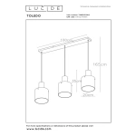 Hanglamp 3 lichts retro Toledo Lucide maattekening met afmetingen