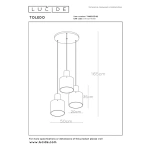 Hanglamp Retro Toledo Lucide maattekening met afmetingen en pendellengte