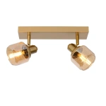 Plafondspot goud messing met twee verstelbare glazen lampenkappen dimbaar E14 fitting