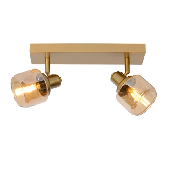Plafondspot goud messing met twee verstelbare glazen lampenkappen dimbaar E14 fitting