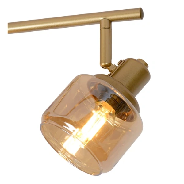 Goudkleurige plafondspot met amberkleurige glazen kap en E14 fitting