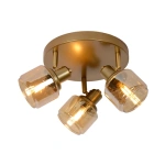 Plafondspot goud messing met drie verstelbare glazen lampkoppen dimbaar E14 fitting