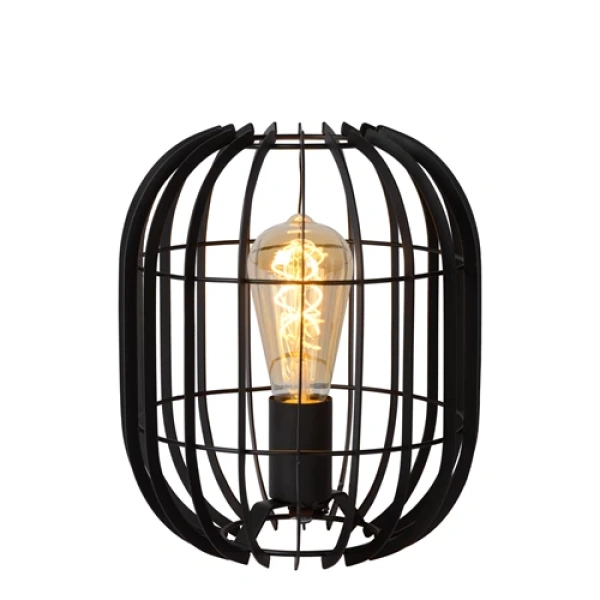 Zwarte metalen tafellamp 22 cm met open draadkap Lucide