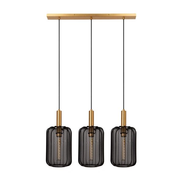 Hanglamp zwart met drie lichtpunten en messing accenten Lucide