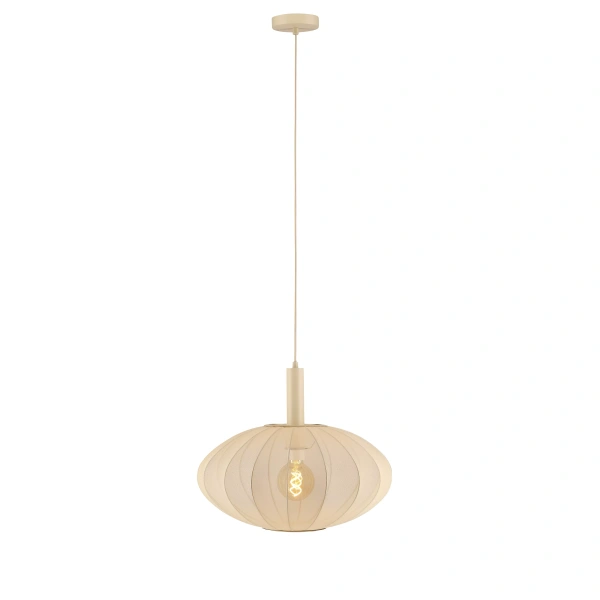 Hanglamp beige 50cm met stoffen kap en zichtbare lichtbron