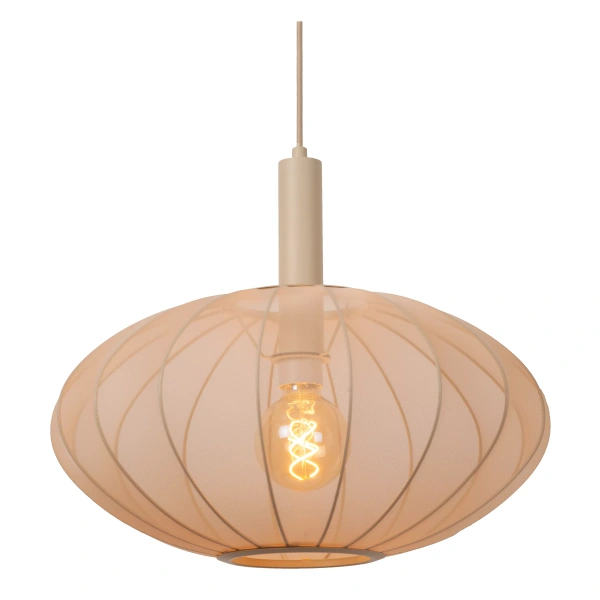 Beige Scandinavische hanglamp 50cm met stoffen kap en zichtbare lichtbron