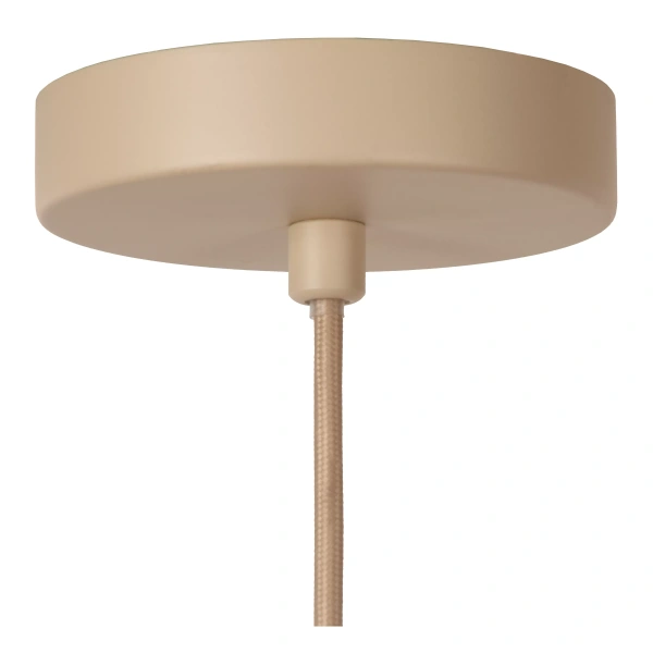 Beige hanglamp Lucide CORINA met ronde plafondkap en stoffen snoer