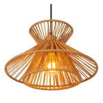 Hanglamp van naturel rotan met open geweven kap en zwarte kabel