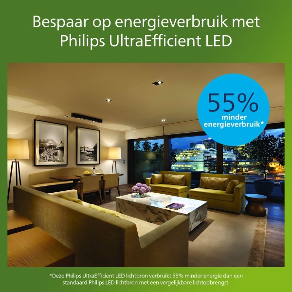 Philips GU10 spot warmwit LED verlicht moderne woonkamer met energiezuinig licht