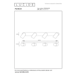 Technische tekening moderne zwarte plafondspot 4-lichts rechthoek Lucide PUNCH
