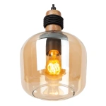 Hanglamp amber glas Ø18 cm met houten detail Lucide