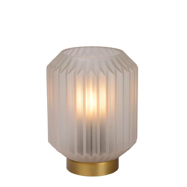 Tafellamp grijs met gouden voet, Ø 13 cm, ribbelglasdesign