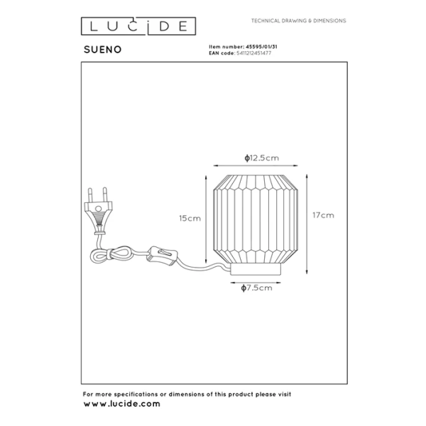 Maattekening van grijze tafellamp SUENO Ø13 cm van Lucide
