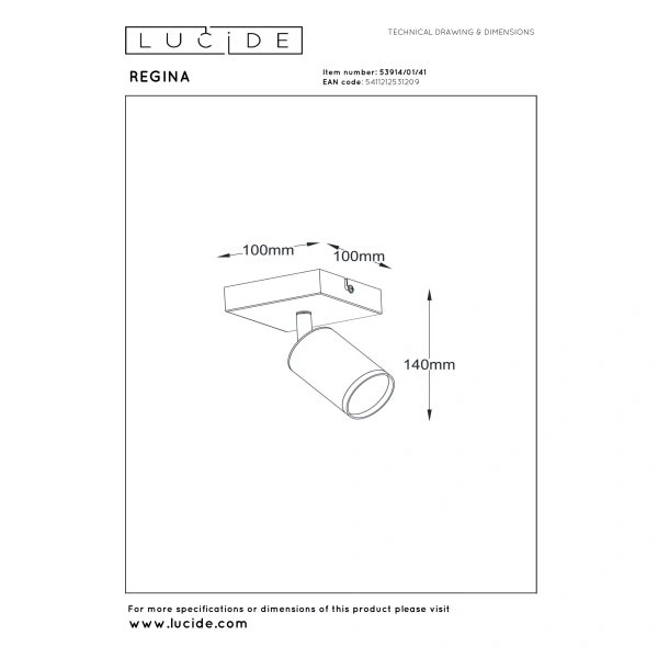 Maattekening plafondspot GU10 1-lichts taupe REGINA Lucide