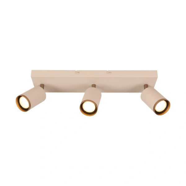 Drie-lichts plafondspot beige met goudkleurige binnenrand