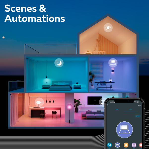 Slimme LED-strip met instelbare RGB+CCT verlichting in moderne woningomgeving