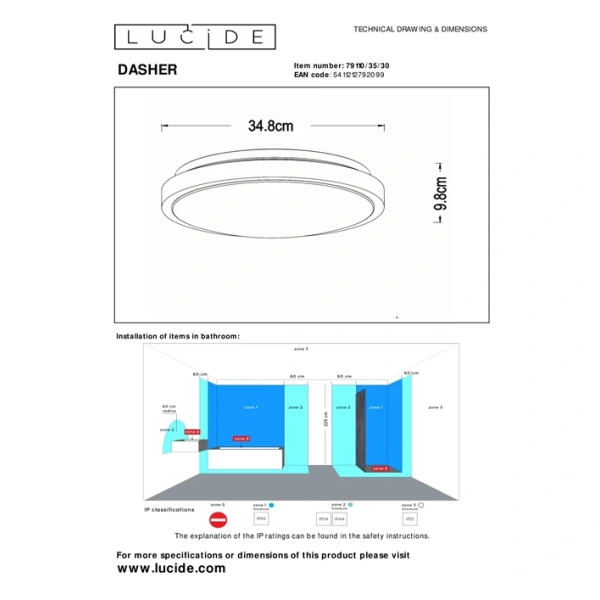 Maattekening plafonniere met bewegingssensor zwart 34,8 cm Lucide DASHER