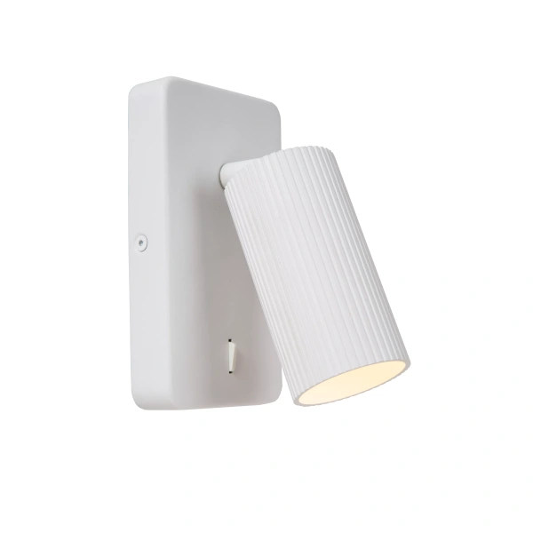 Witte moderne wandlamp met geribbelde cilindrische kap van Lucide