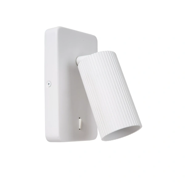 Witte moderne wandlamp met verstelbare geribbelde cilinderkap Lucide