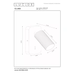Technische maattekening van moderne witte wandlamp Lucide CLUBS