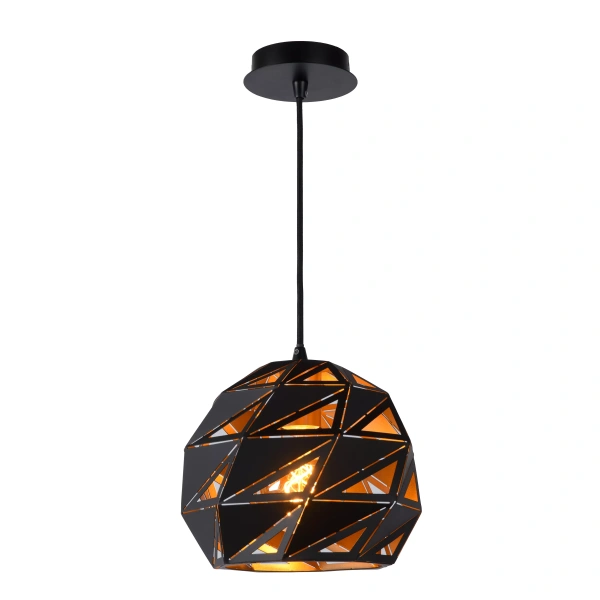 Zwarte metalen hanglamp 25 cm met geometrisch opengewerkt design Lucide