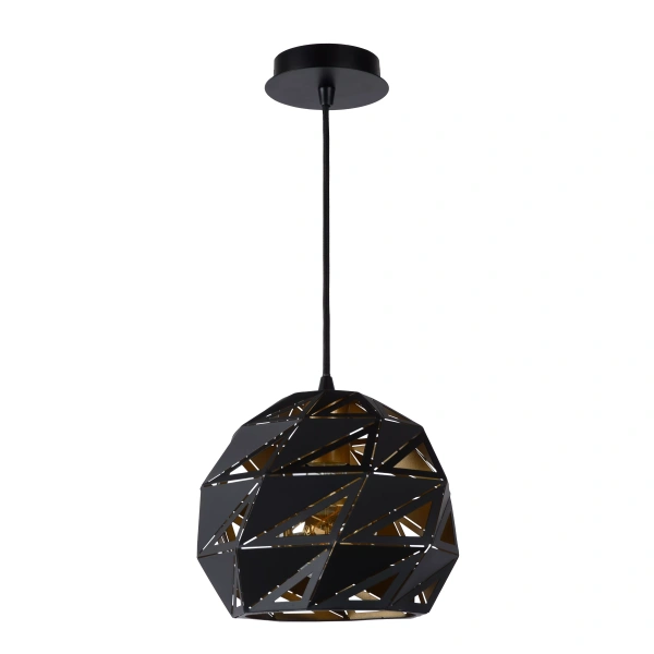 Zwarte metalen hanglamp 25 cm met geometrisch opengewerkt design Lucide