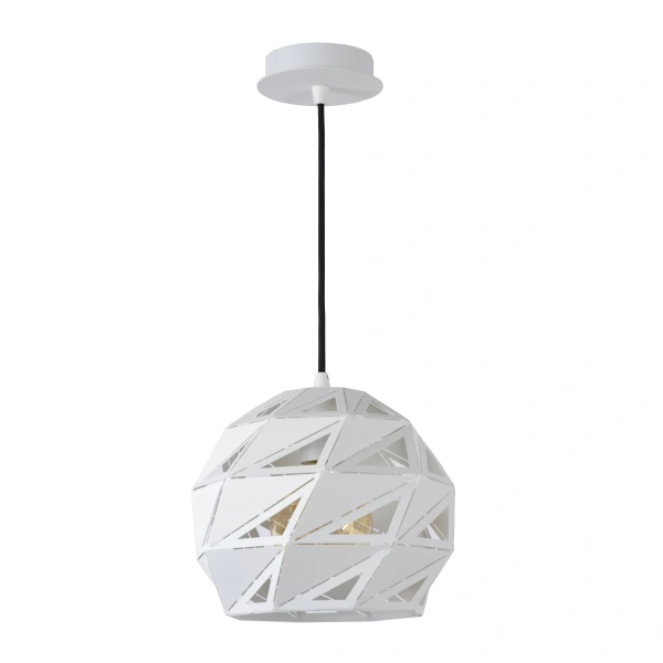 Witte metalen hanglamp 25 cm met geometrisch opengewerkt patroon