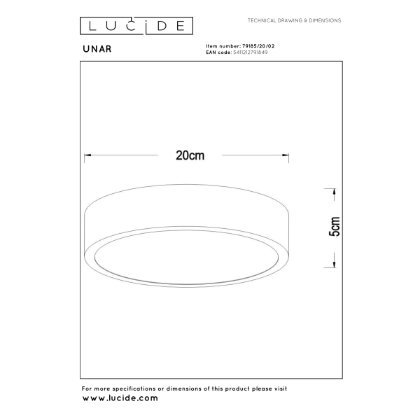 Maattekening plafonnière goud messing 20 cm Lucide UNAR