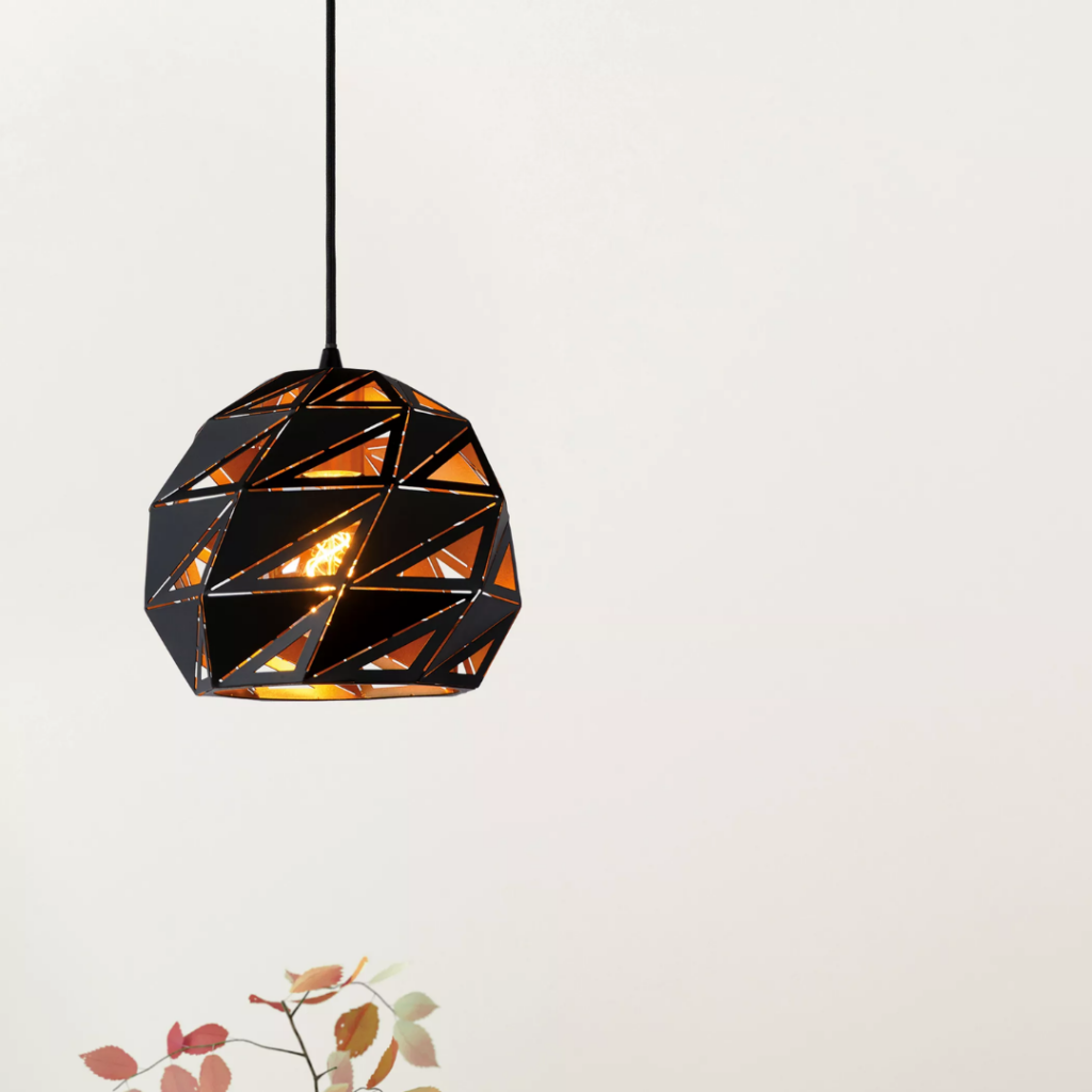 Zwarte metalen hanglamp 25 cm met geometrisch opengewerkt patroon