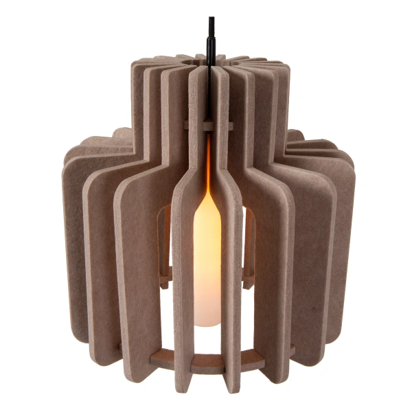 Hanglamp taupe vilt met open structuur en warm wit licht