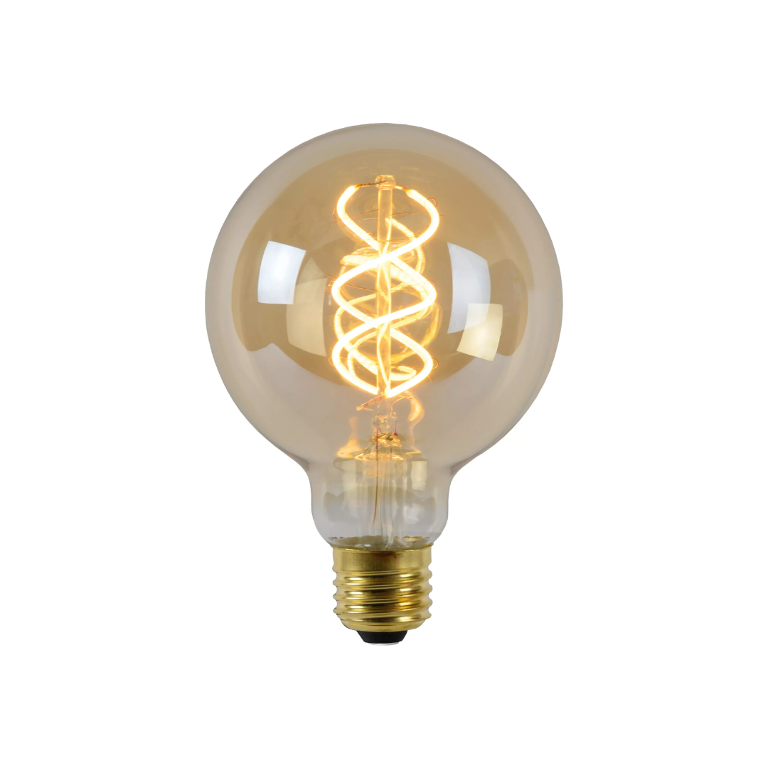 Dimbare led bollamp amberglas met spiraalvormig filament en E27 fitting