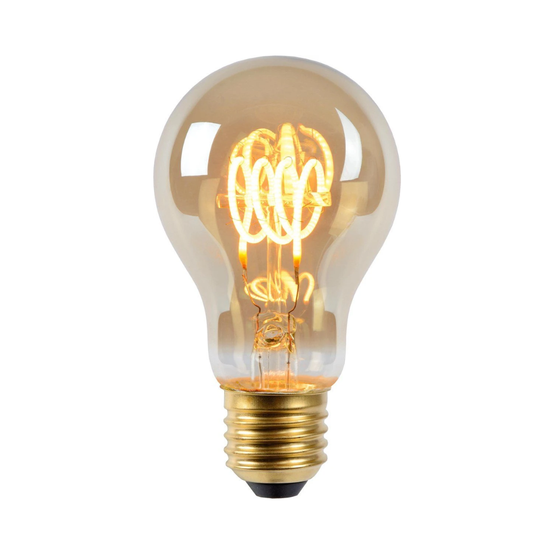 E27 LED lamp met amberkleurig glas en zichtbare spiraalfilamenten