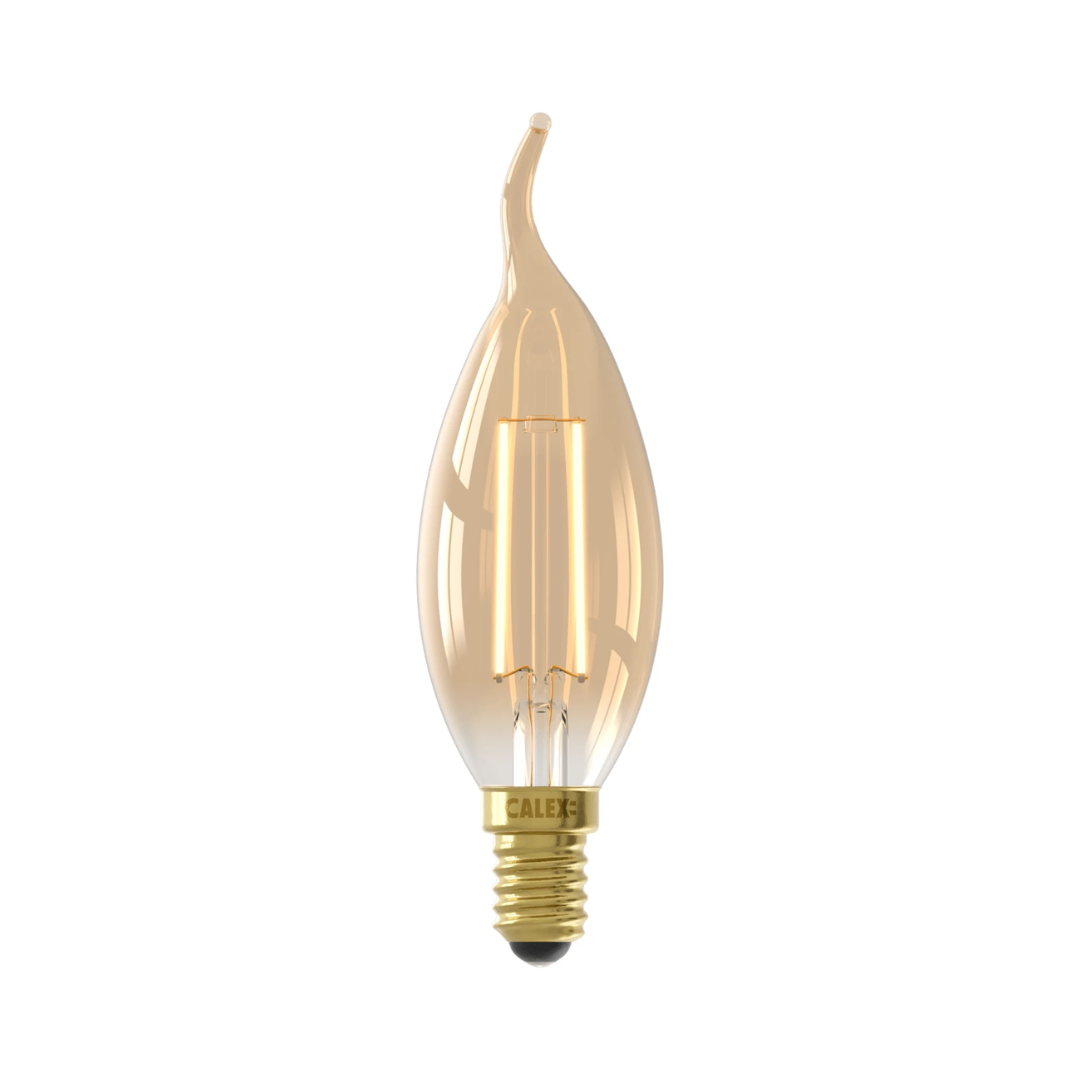 LED kaarslamp amberkleurig glas met goudkleurige fitting