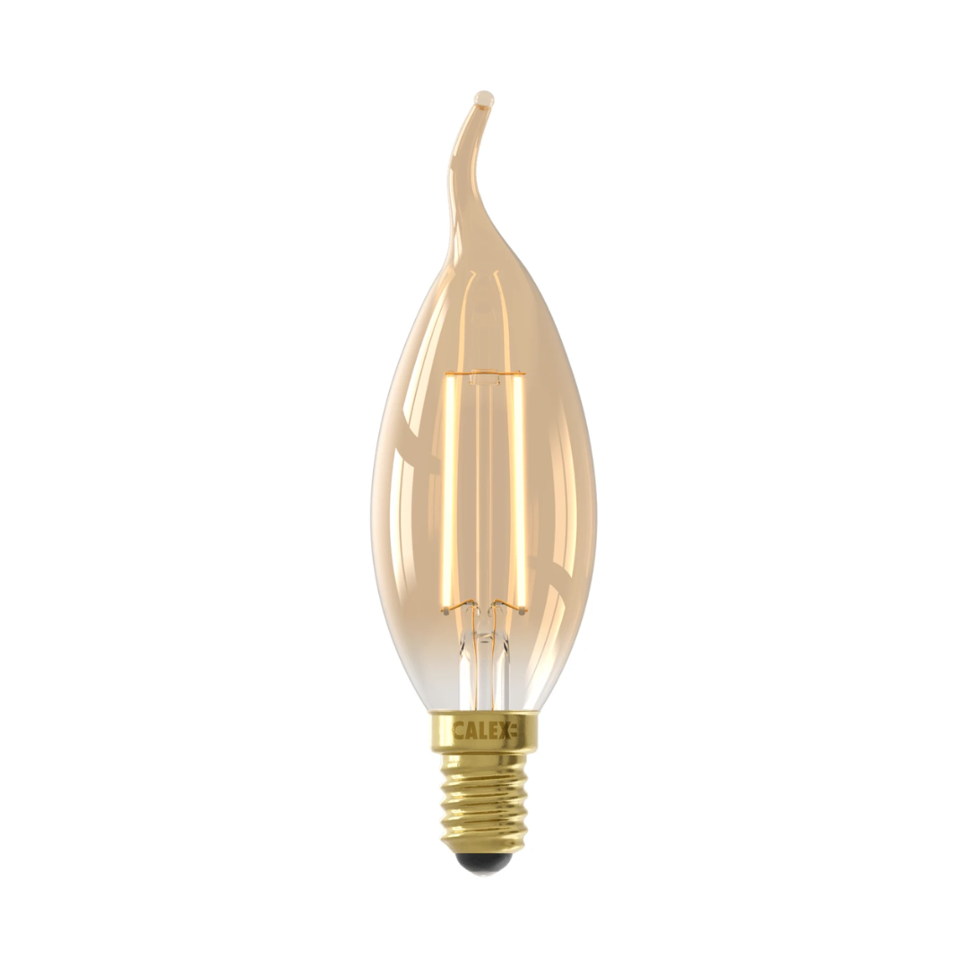 Gouden kaarslamp met E14 fitting en warm getint glas
