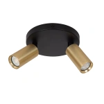 Plafondspot twee-lichts goud messing met zwarte ronde basis Lucide