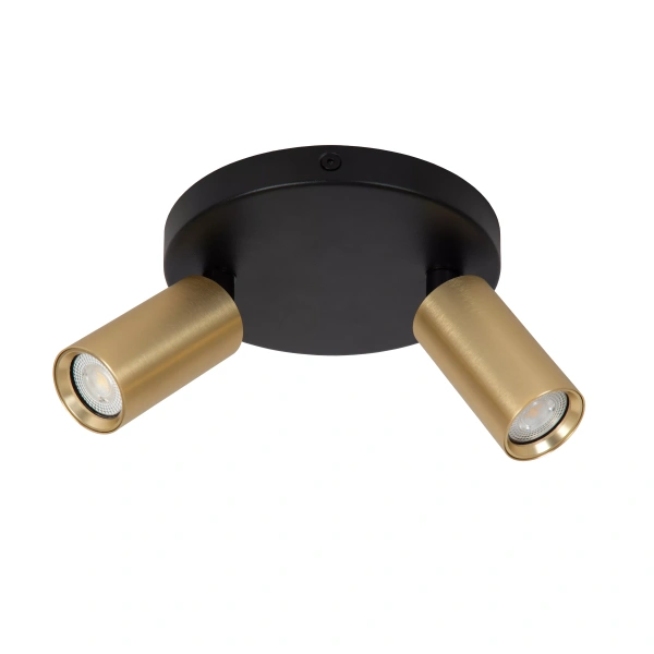 Plafondspot twee-lichts goud messing met zwarte ronde basis Lucide