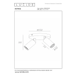 Plafondspot modern 2-lichts goud messing Lucide maattekening