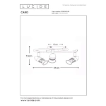 Maattekening plafondspot GU10 3-lichts zwart Lucide CARO met afmetingen