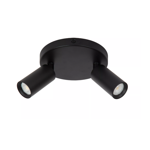 Plafondspot zwart met twee verstelbare lichtspots van metaal 15 cm Lucide