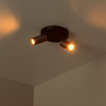 Moderne plafondspot met twee verstelbare lichtpunten in koffiekleurige afwerking