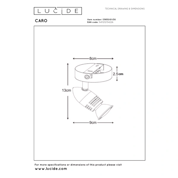 Maattekening plafondspot zwart GU10 1-lichts Lucide CARO