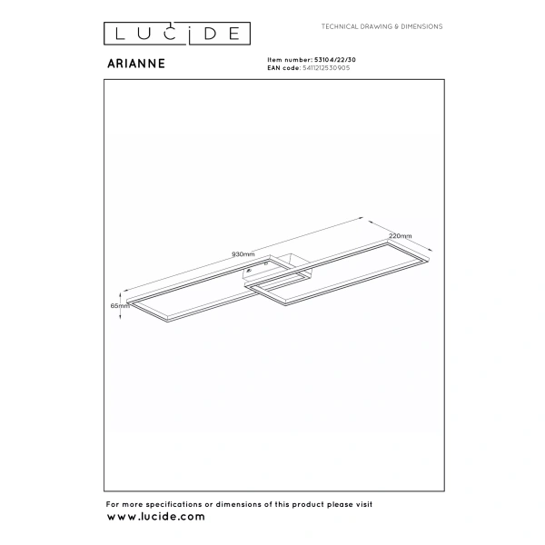 Maattekening plafonnière LED rechthoek zwart Lucide ARIANNE