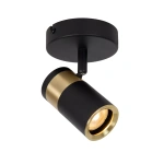 Plafondspot zwart met goudaccent éénlichts cilinderdesign Lucide