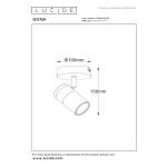 Maattekening plafondspot zwart goud Lucide Gorik met afmetingen 100x150 mm