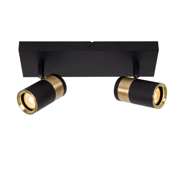 Plafondspot zwart met goudaccenten twee verstelbare lichtpunten Lucide