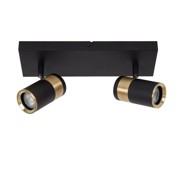 Plafondspot twee-lichts zwart met goudaccenten Lucide Gorik