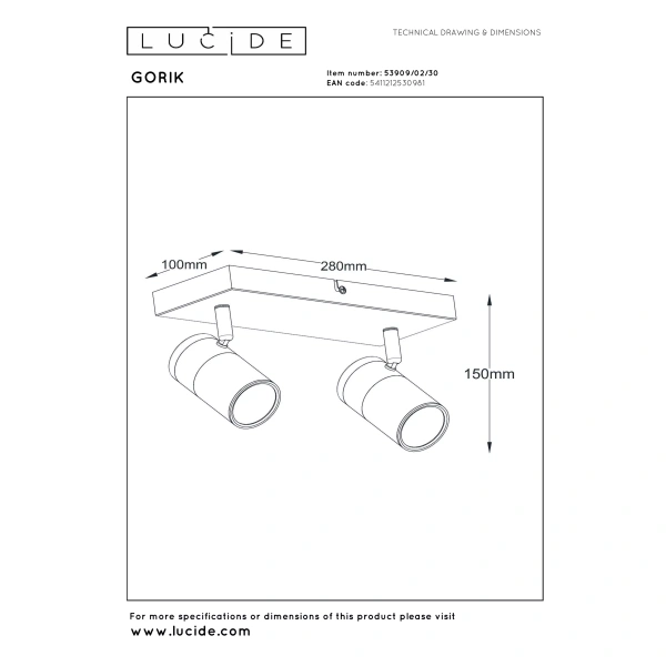 Maattekening plafondspot zwart goud twee lichts Lucide Gorik