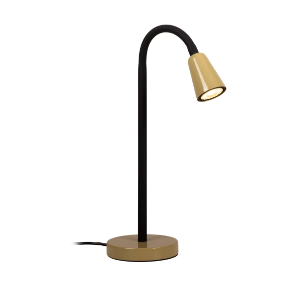 Groene metalen tafellamp met zwarte gebogen arm Lucide